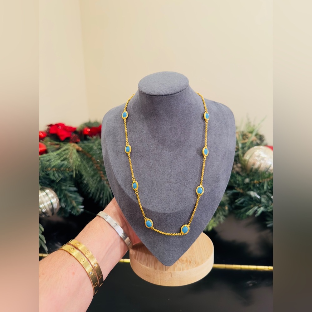 NWT authentic luxury RARE Julie Vos Gold Necklace with Turquoise Stones - Picture 4 of 16